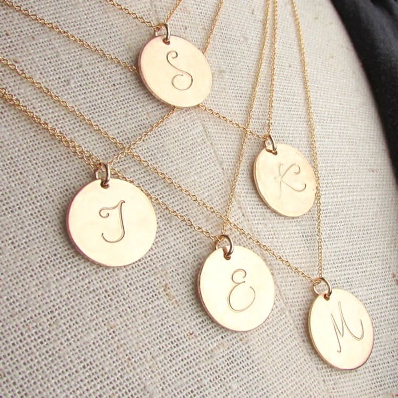 Gold Initial Charm Necklace Letter Charm Necklace 14K GF Etsy