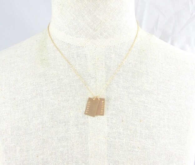 Gold Dog Tag Necklace Gold Name Necklace Double Pendants Etsy