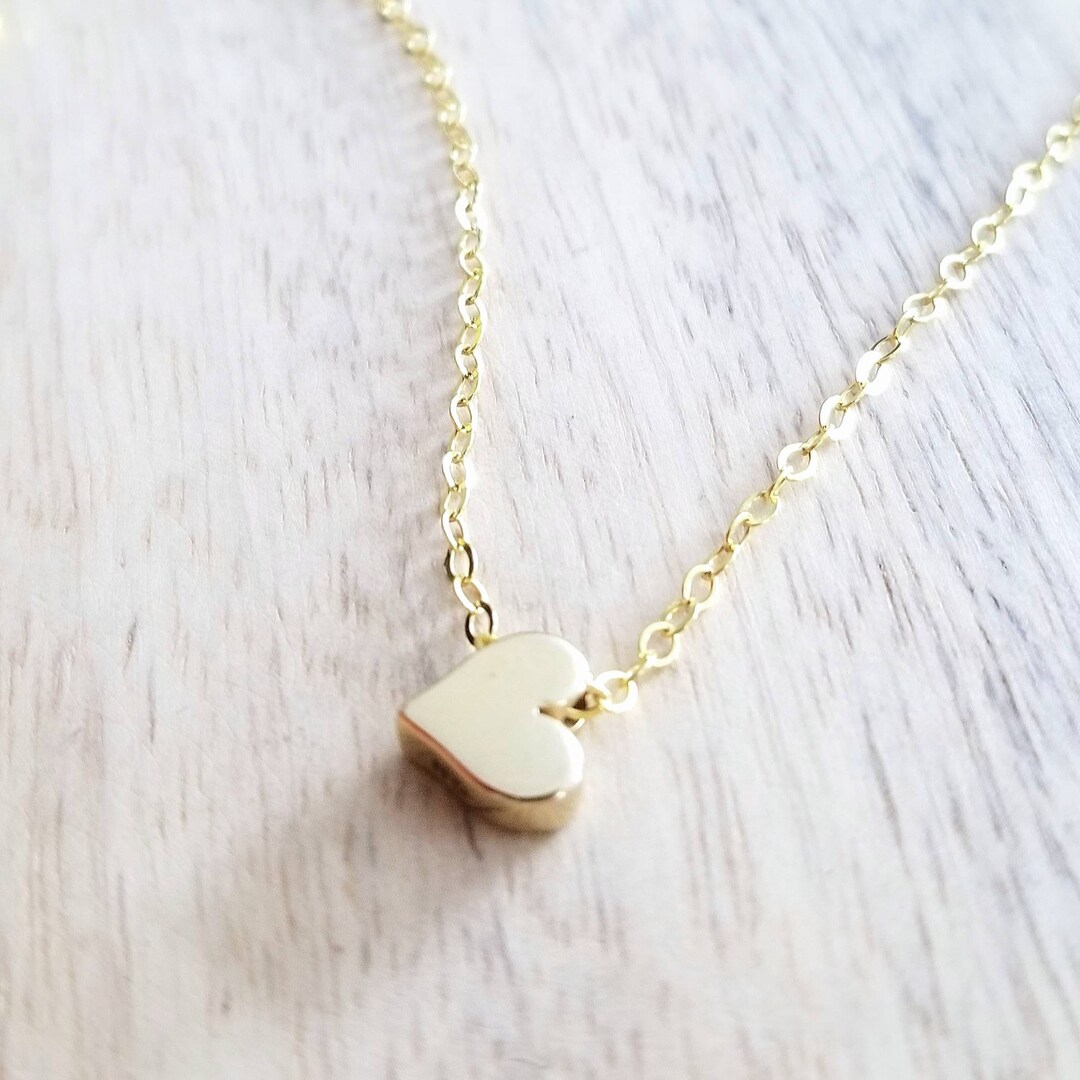 Little Gold Heart Charm Necklace Solid Bronze Sliding Pendant Etsy