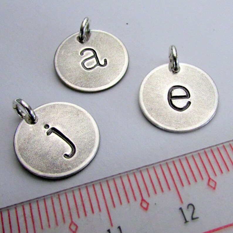 Silver Letter Charm Half-Inch Silver Initial Lowercase Typewriter Hand Stamped Pendant by E. Ria Designs, Made in USA of American Silver image 6