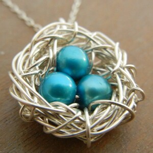 Nest Necklace Bird Nest Charm Pendant Necklace Sterling Silver Pearl Eggs Mothers Necklace Mommy Jewelry by E. Ria Designs image 3