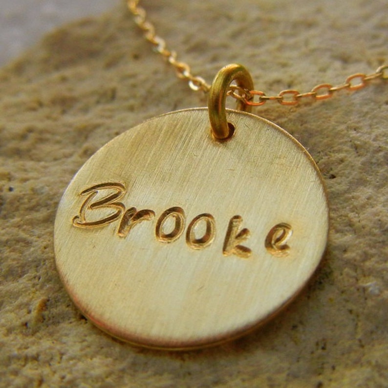 Gold Name Necklace Gold Filled Charm Necklace Hand Stamped Etsy