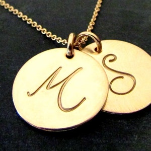 Gold Initial Necklace, Two Charms, Double Initial Pendants, 14K GF, Dot Duo, By E. Ria Designs image 2
