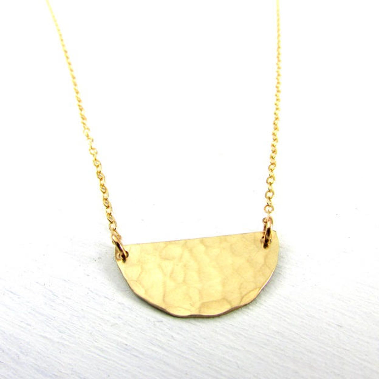 Gold Half Moon Necklace Hammered Half Circle Gold Necklace Etsy