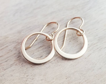 Shiny Gold Hoop Earrings, 14K Gold Filled Off-Center French Ear Wire, Handcrafted by E. Ria Designs, Gift Boxed, 5/8", Last Minute Gift