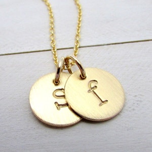 Two-Charm Gold Letter Necklace | Initial Two Pendant Necklace | 14K Gold Filled Jewelry Personalized Gold Charms Handcrafted E. Ria Designs