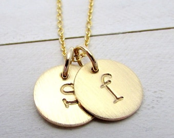 Two-Charm Gold Letter Necklace | Initial Two Pendant Necklace | 14K Gold Filled Jewelry Personalized Gold Charms Handcrafted E. Ria Designs