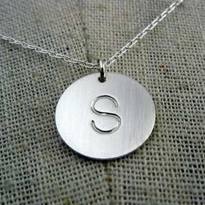 Silver Initial Necklace Silver Letter Necklace Simple Silver Charm Stamped Letter Charm Silver Letter Charm DOT E Ria Designs image 1