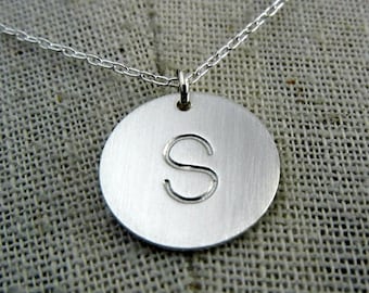 Silver Initial Necklace | Silver Letter Necklace | Simple Silver Charm | Stamped Letter Charm | Silver Letter Charm | DOT E Ria Designs