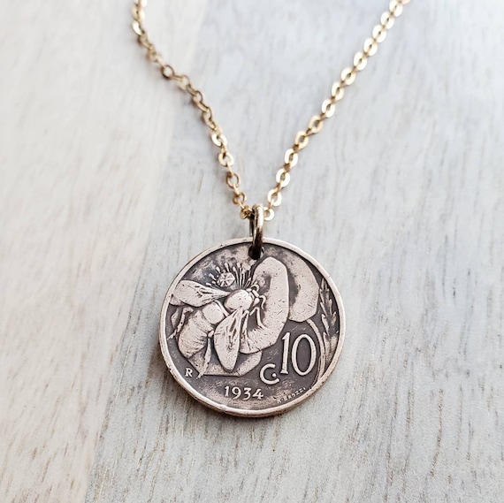 Italian bee coin necklace deals