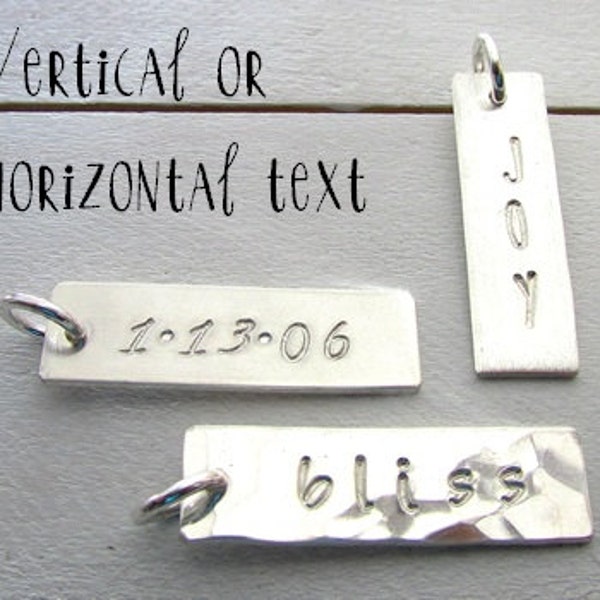 Sterling Silver Bar Charm | Custom Name Charm | Personalized Bar | Personalized Custom Charm Hand Stamped Bar | 1 Inch Pendant E Ria Designs