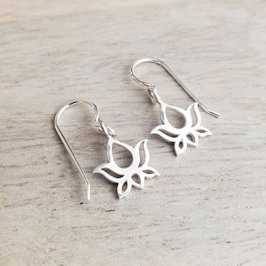 Sterling Silver Lotus Earrings, Gift Boxed, Yoga Gift, Flower Jewelry Handmade in USA by E. Ria Designs, Simple Everyday Jewelry