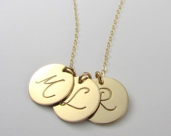 Custom Gold Letter Necklace, Script Initial Charm, 14K Gold Filled, Pick Your Charms, E. Ria Designs