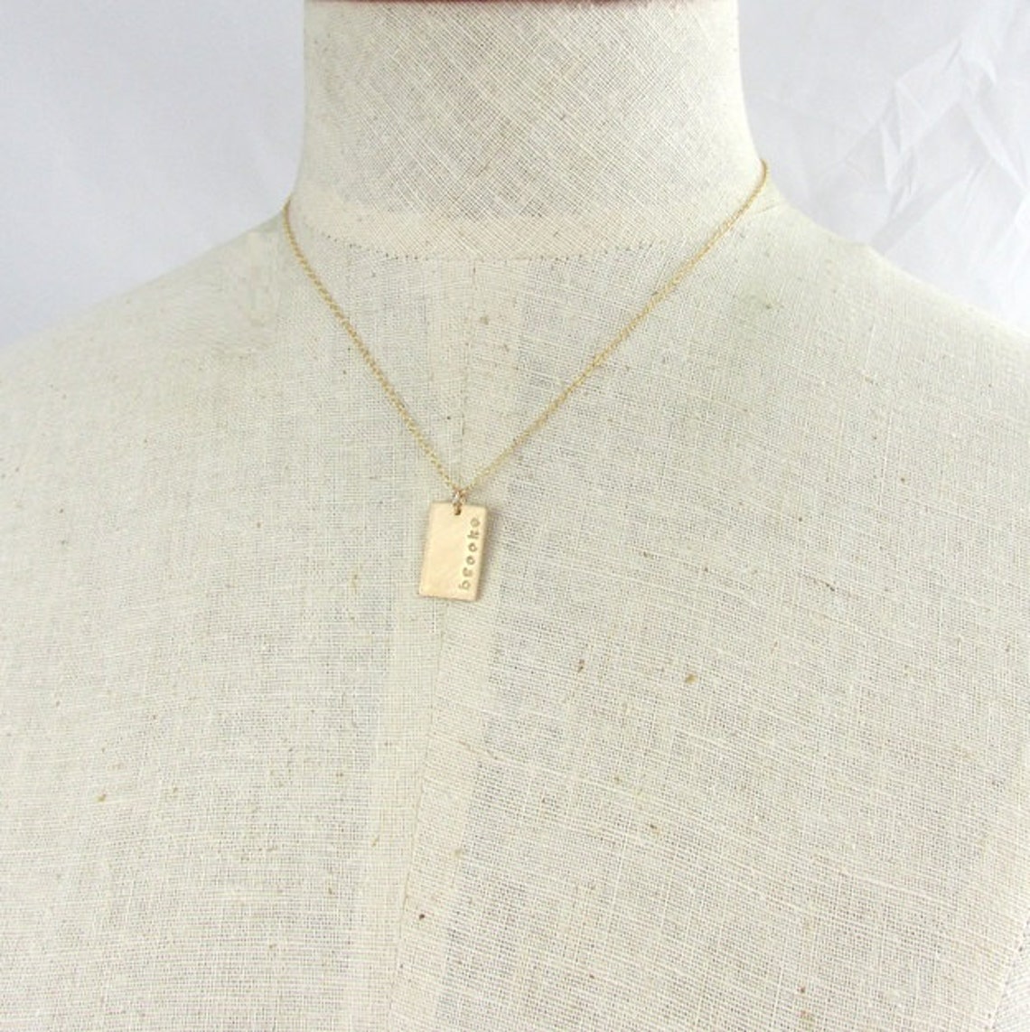 Gold Dog Tag Necklace Personalized Name Charm Hand Stamped Etsy