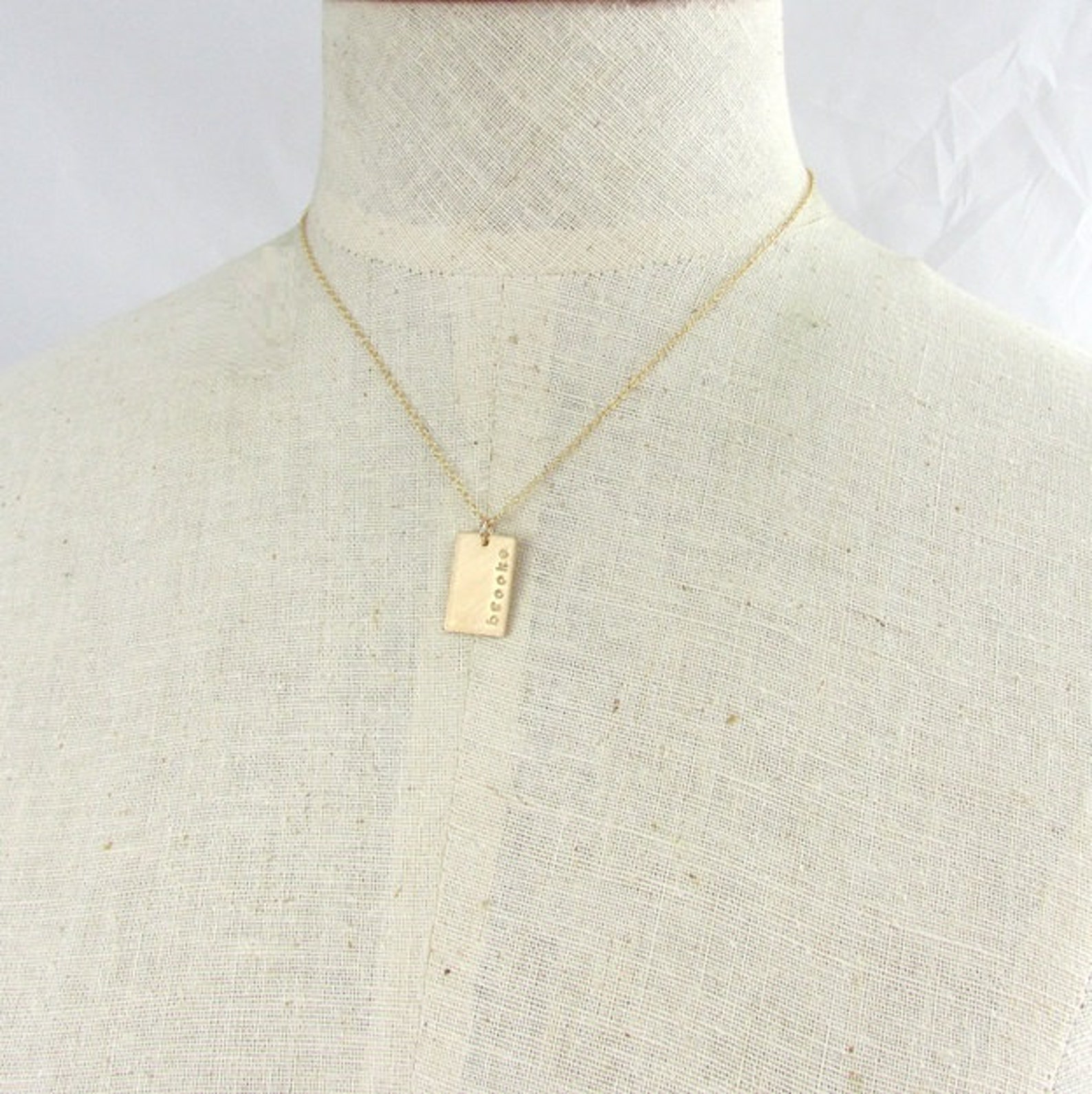 Gold Dog Tag Necklace Personalized Name Charm Hand Stamped Etsy