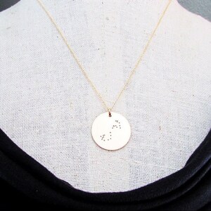14K Gold Filled Zodiac Constellation Necklace | Brushed Finish Hand Stamped Charm | Choose Your Constellation | Zodiac Birthday Gift