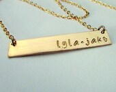 Gold Bar Necklace, Custom Name Plate, 14K GF Engraved Jewelry, Personalized Gold Letter Initial Pendant, E. Ria Designs, Made in USA