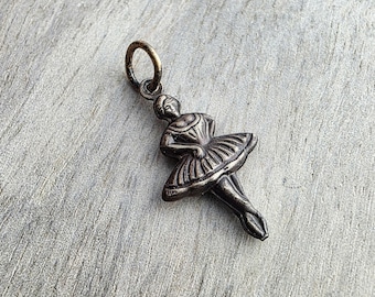 Antiqued Brass 3D Ballerina Dancer Charm, Pendant, Made in USA, Add to Chain for Bracelet, Necklace