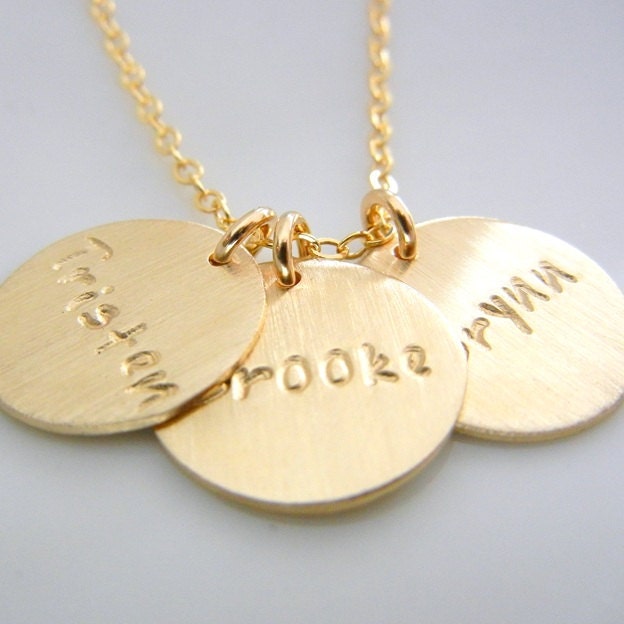 Three Charm Name Necklace Custom Gold Pendants 14K GF Etsy