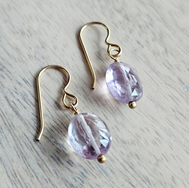 Sparkly Pink Gold Earrings, 14K Gold Filled Ear Wire, Genuine Faceted Oval Pink Amethyst Beads, February Birth Stone Gift Box Eriadesigns image 3