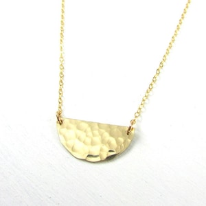 Gold Half Moon Necklace Hammered Half Circle Gold Necklace | 14K Gold Filled Charm Necklace | Geometric Handcrafted by Eriadesigns