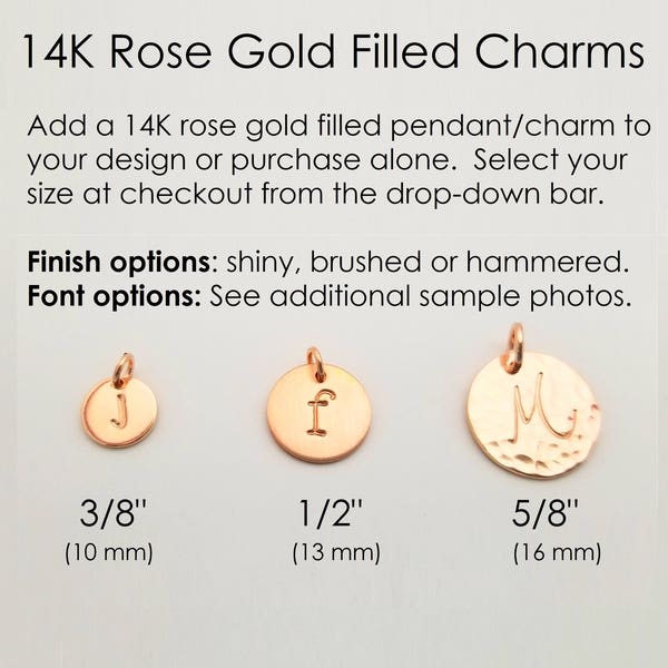 14K Rose Gold Filled eerste bedel | Gehamerde Letter Charm | Geborsteld roségouden bedel | Gepersonaliseerde roségouden naambedels