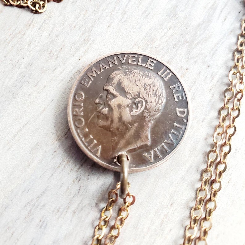 Italian Honeybee Flower Coin Necklace, Early 1900's Italy Honey Bee 10 Copper Coin Charm, Handmade Jewelry by E. Ria Designs image 4
