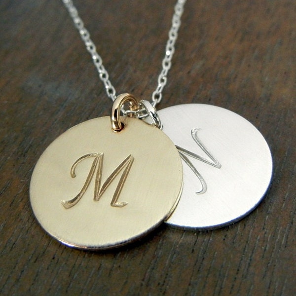 Initial Necklace | Two Charm Necklace | Mixed Metal Gold Silver Letter Necklace TILLY DUO MIXED by E. Ria Designs