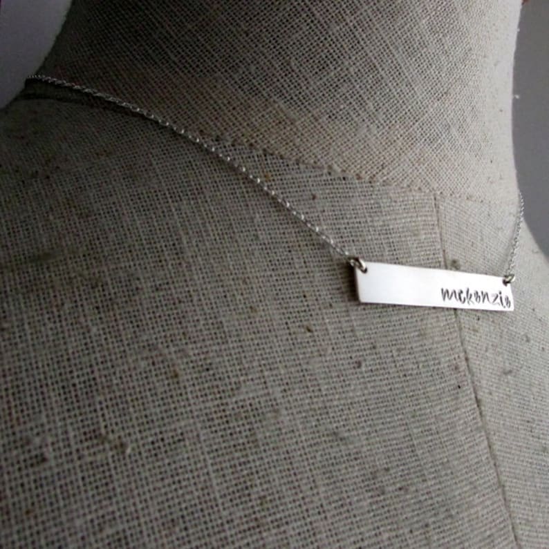 Silver Letter Initial Necklace KATIE E Ria Designs Personalized Sterling Silver Silver Bar Necklace Name Necklace Silver Bar Necklace