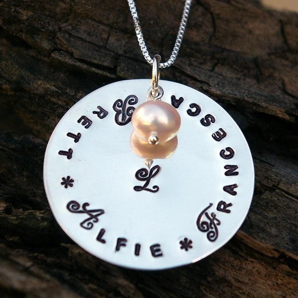 FRANCESCA Family Mommy Hand Stamped Sterling Silver Necklace E. Ria Designs