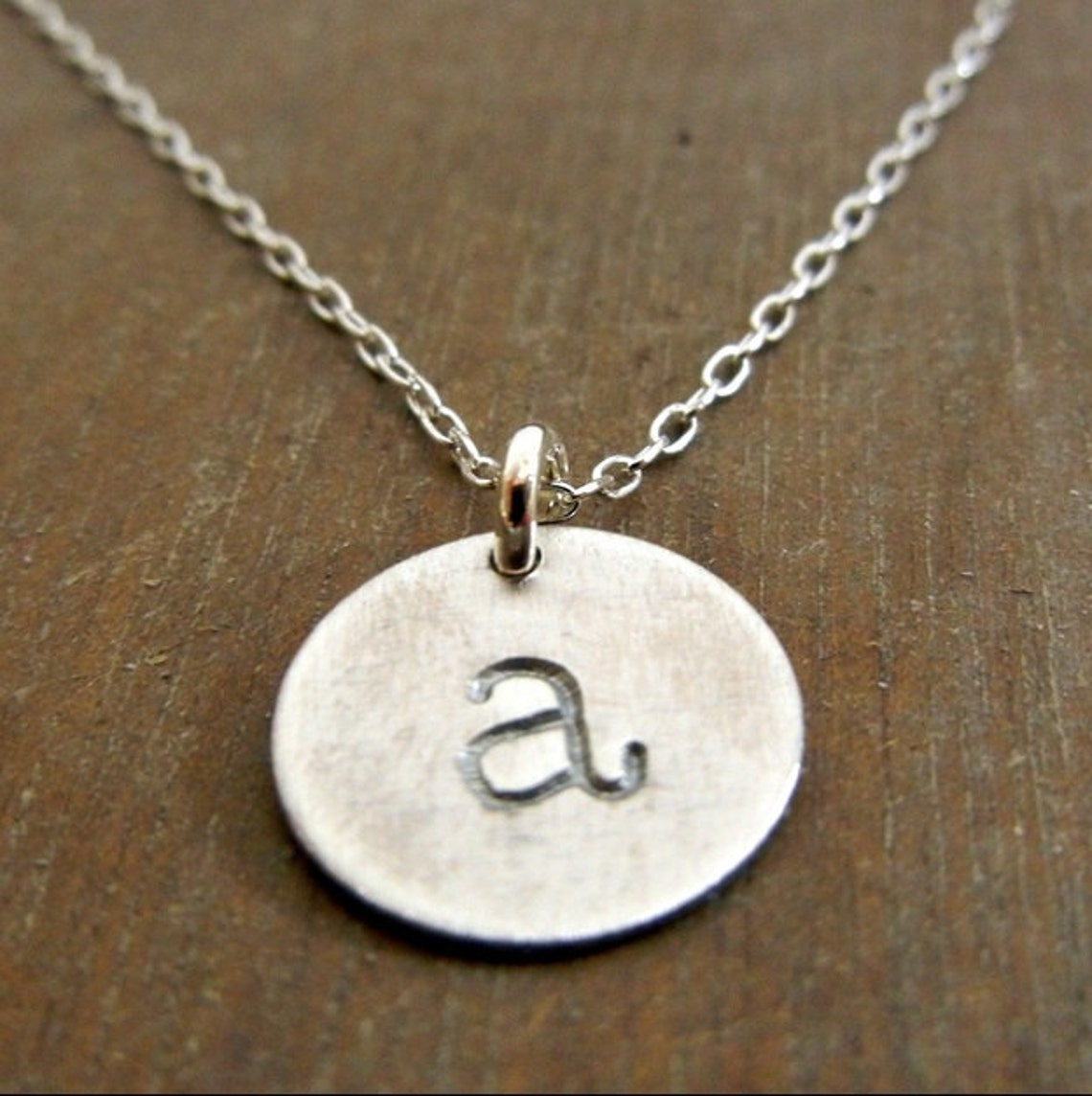 Silver Initial Necklace Hand Stamped Sterling Charm Necklace Etsy