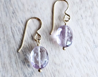 Sparkly Pink + Gold Earrings, 14K Gold Filled Ear Wire, Genuine Faceted Oval Pink Amethyst Beads, February Birth Stone Gift Box Eriadesigns