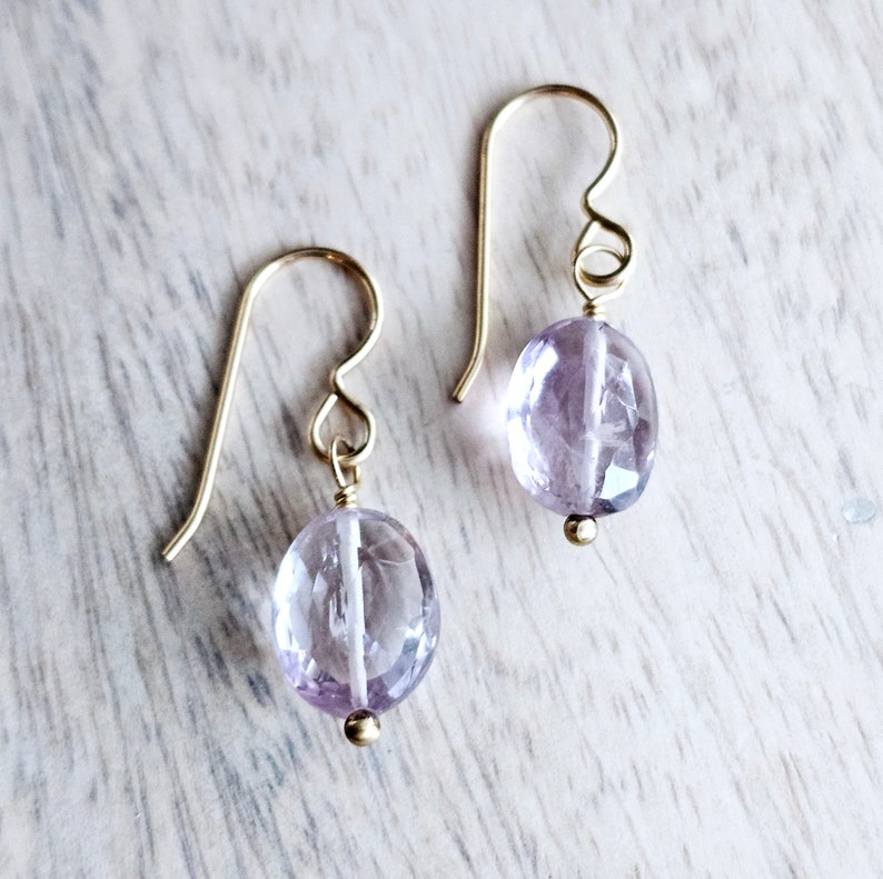 Sparkly Pink Gold Earrings, 14K Gold Filled Ear Wire, Genuine Faceted Oval Pink Amethyst Beads, February Birth Stone Gift Box Eriadesigns image 1