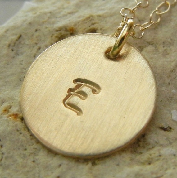 Gold Initial Necklace, Gold Letter Necklace, Initial Charm Necklace Gold Charm Necklace Stamped Letter Charm Necklace, 1/2", E Ria Designs