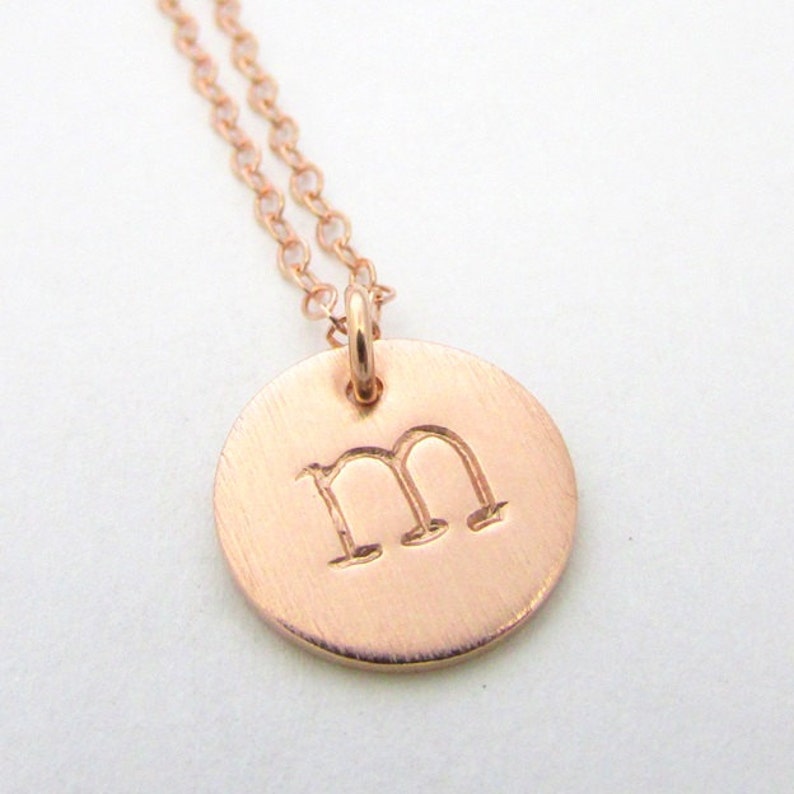 Rose Gold Initial Necklace Letter Charm Necklace 14K Rose Etsy