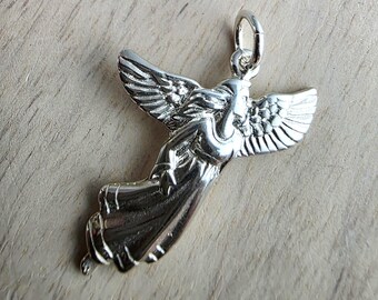 Sterling Silver Detailed Angel With Wings Jewelry, 925 Silver, Add to Charm Bracelet or Necklace Chain