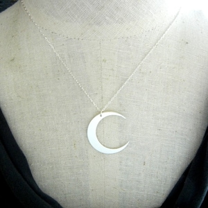 Moon Necklace | Crescent Moon Necklace | Sterling Silver Hammered Charm by E. Ria Designs