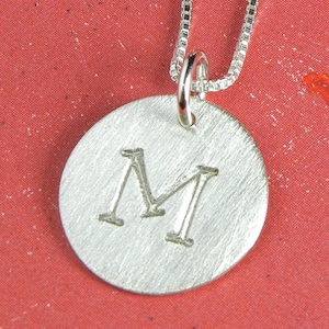 Hammered or Brushed Silver Initial Necklace, Hand Stamped Charm Jewelry, .925 Sterling Silver Personalized Charm