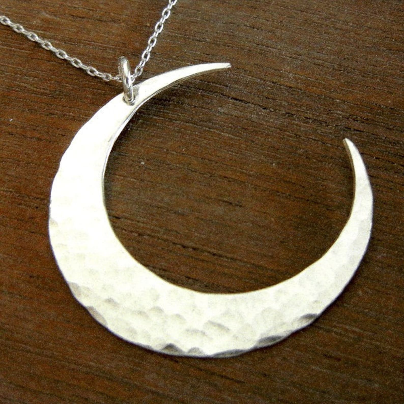 Moon Necklace | Crescent Moon Necklace | Sterling Silver Hammered ...