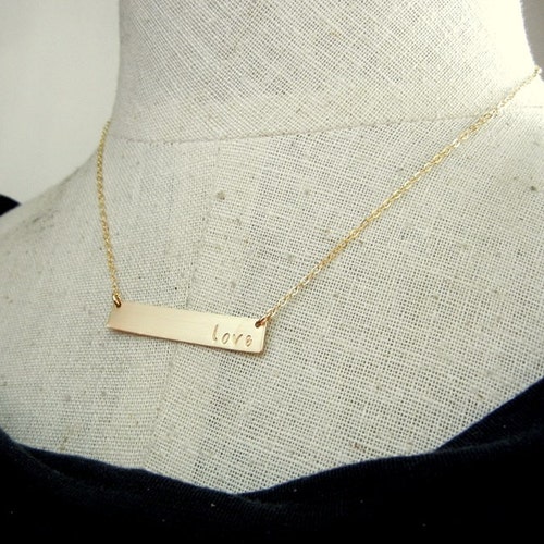 Gold Bar Necklace Custom Name Plate 14K GF Engraved Jewelry Etsy