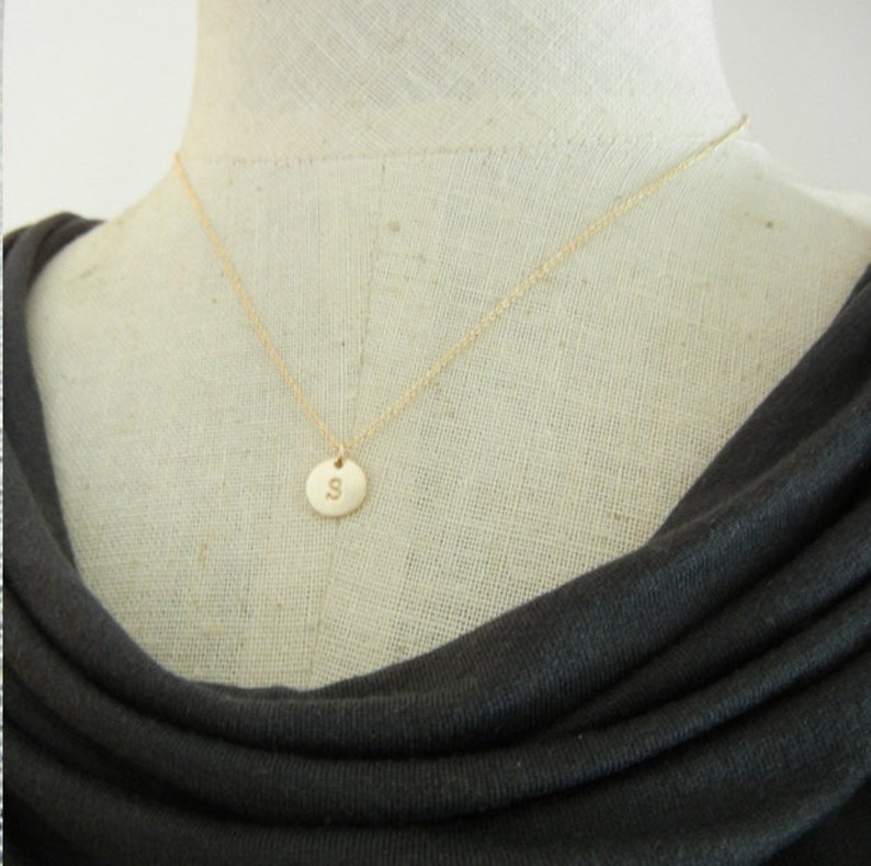 Custom Gold Letter Charm Little Gold Initial Necklace 14K Gold Filled Artisan Made by E Ria Designs Hand Stamped Personalized Jewelry