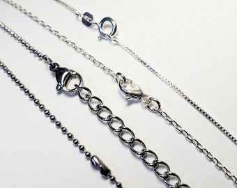 Sterling Silver Cable Chain or Box Chain, Stainless Steel Ball Chain, Adjustable Available, E. Ria Designs