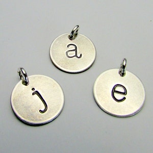 Silver Letter Charm | Half-Inch Silver Initial | Lowercase Typewriter Hand Stamped Pendant by E. Ria Designs, Made in USA of American Silver
