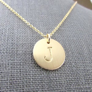 Gold Initial Necklace | Gold Letter Necklace | 14K Gold Filled | Simple Hand Stamped Necklace by E. Ria Designs