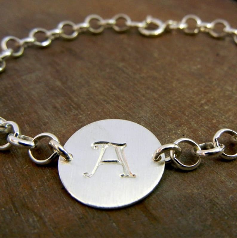 Chunky Initial Bracelet Hand Stamped Sterling Silver Letter Etsy