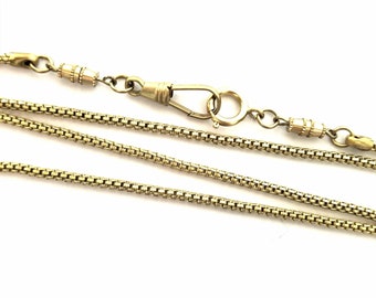 Vintage Brass Watch Fob Style Chain, Men's Necklace, Large Spring Ring, Lobster Clasp, Twist Barrel, 2.25 mm, Unisex, Antiqued Yellow Brass