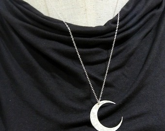 Moon Necklace | Crescent Moon Necklace | Sterling Silver Hammered Necklace | Brushed Silver Moon Necklace | Crescent Pendant | E Ria Designs