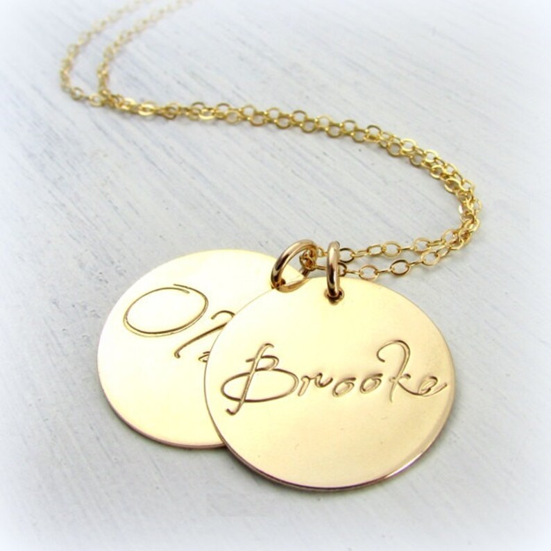 Cursive Name Gold Necklace Hand Stamped Name Pendants 14K Gold Etsy