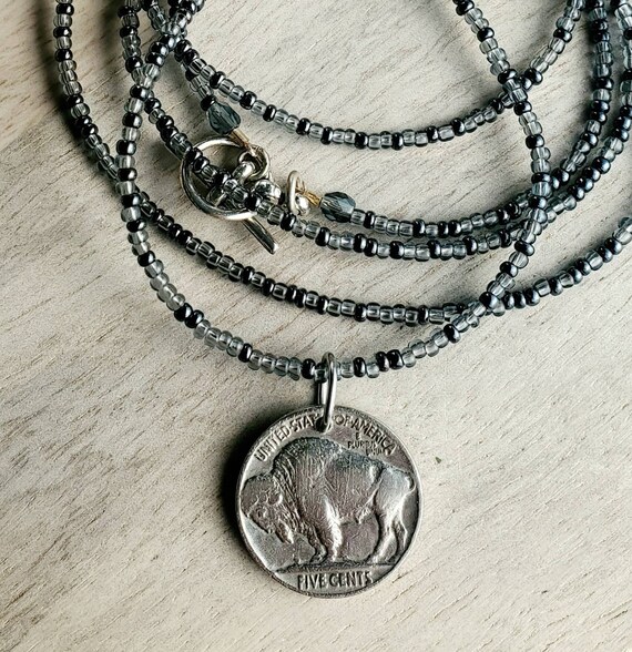 Buffalo Nickel Necklace - Beaded Buffalo Nickel Necklace - Beaded