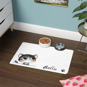 Personalized cat bowl mat Pet placemat Cat food mat Cat lover gift Custom cat gift Cat lover gift Custom cat placemat Cat food bowl mat Gift